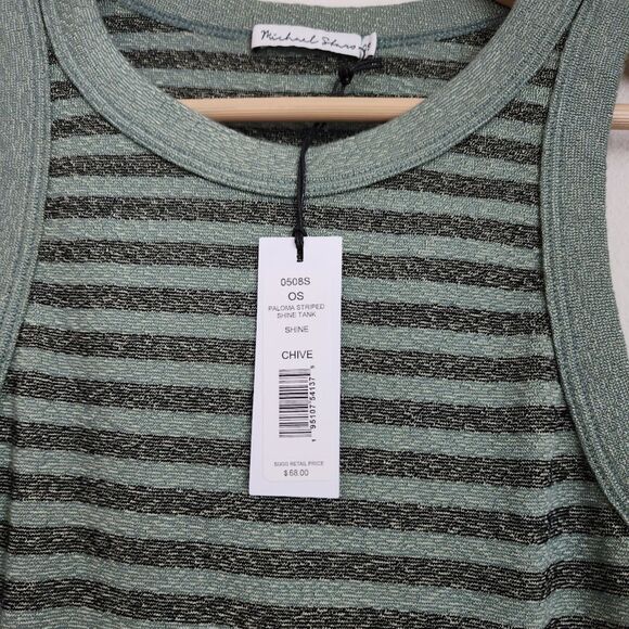 Michael Stars Paloma Striped Shine Tank in Chive | Size OS - Picture 4 of 7